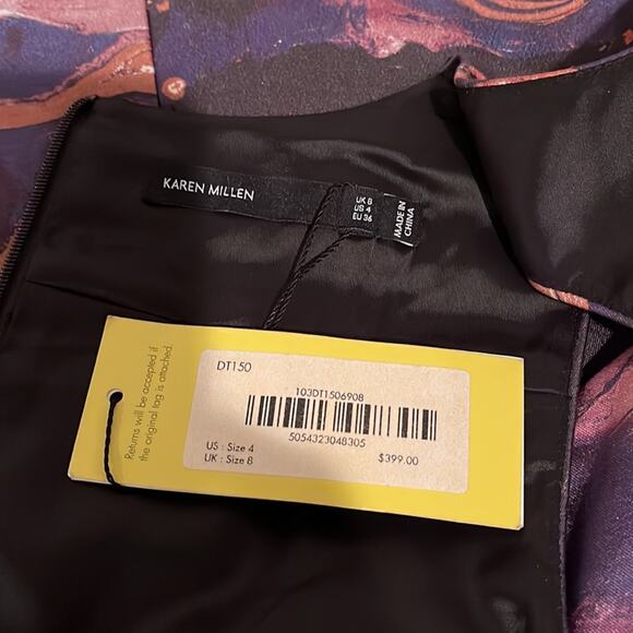 Karen Millen Abstract Print Sleeveless Mini Sheath Dress Purple  Size 4 New - Picture 13 of 16